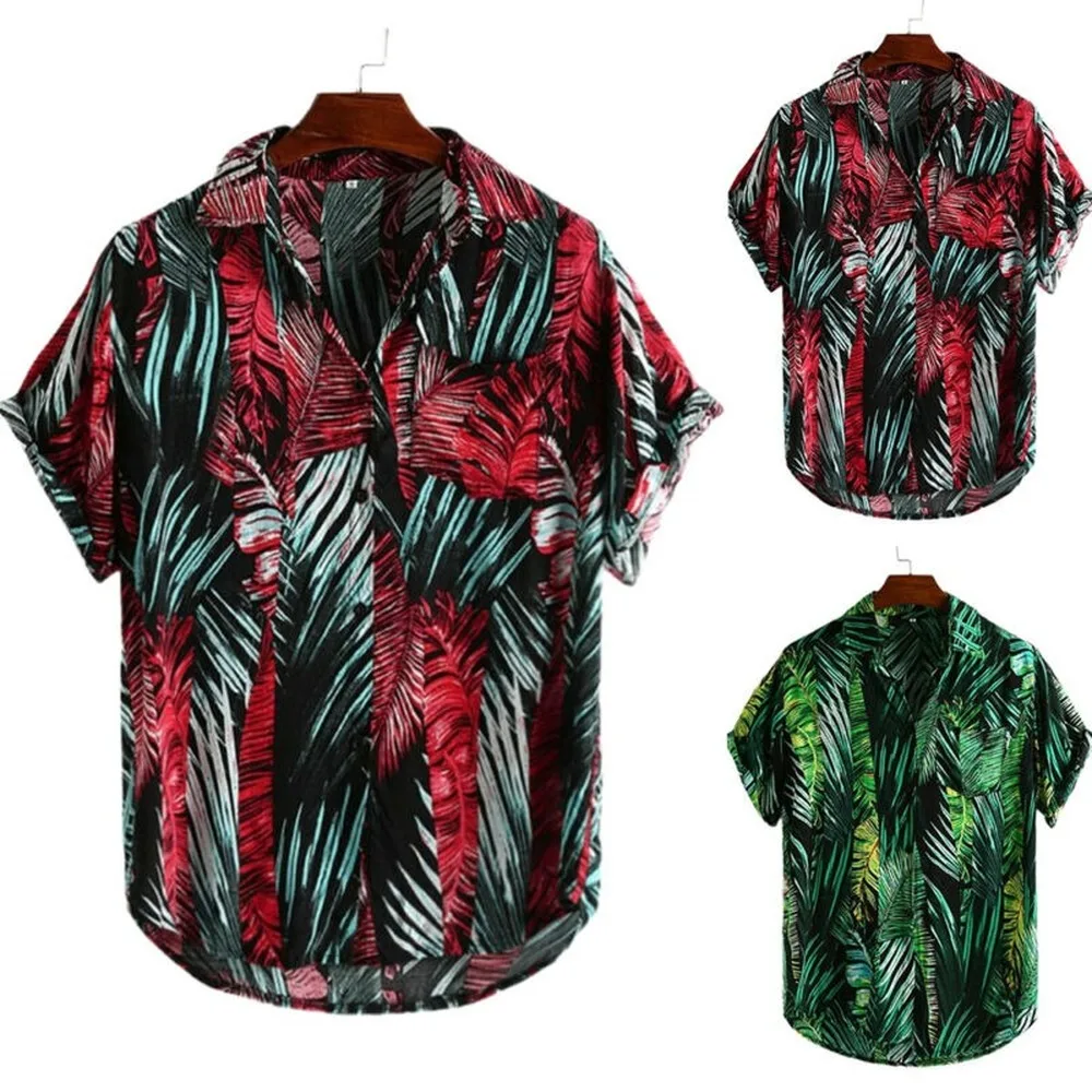 

Men's Floral Print Shirt Short Sleeve T-Shirt Summer Beach Casual Button Top