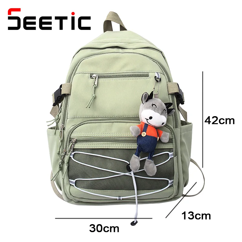 

SEETIC School Bag Teenager College Nylon Backpack Women Anti-Theft Shoulder Bag For Women Waterproof Travel Mesh Bag Female