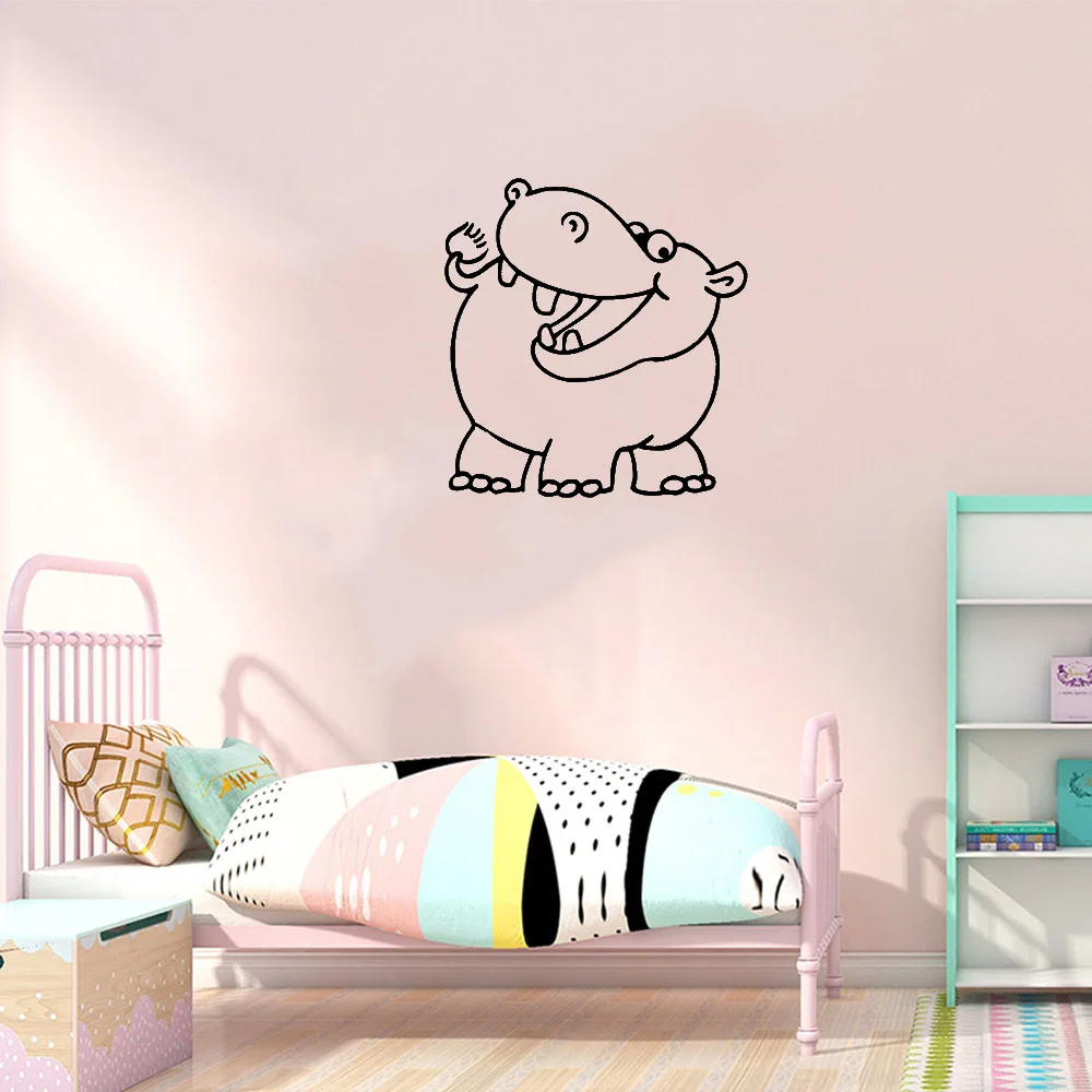 

Cute Animal Sticker Funny Hippo Wall Decals For Kids Room Bedroom Home Decorative Wallpaper Stickers Art Mural Vinyl ov663