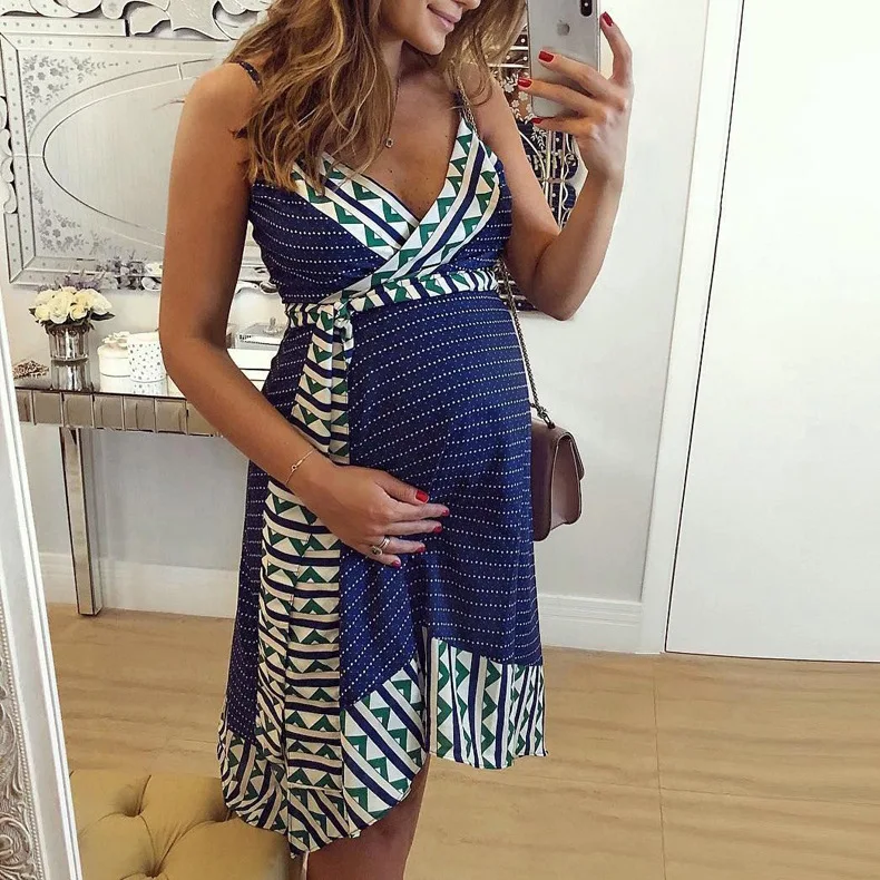 

New fashion European and American women's printed suspender maternity dress