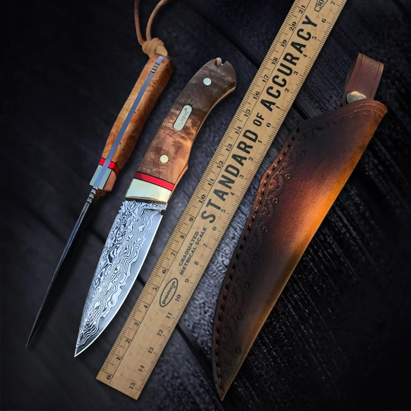 TURENZ-Full Tang VG10 Damascus Steel Hunting Knife Fixed Blade Knife Survival Knives Camping Tools Handmade Straight knives