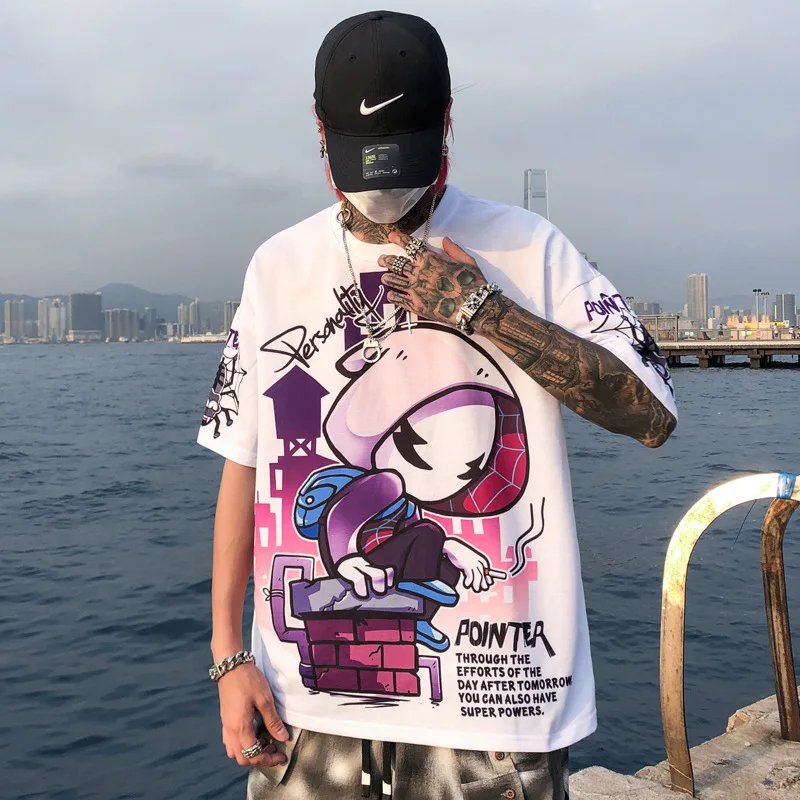 Футболка мужская с принтом граффити Повседневная тонкая рубашка круглым вырезом