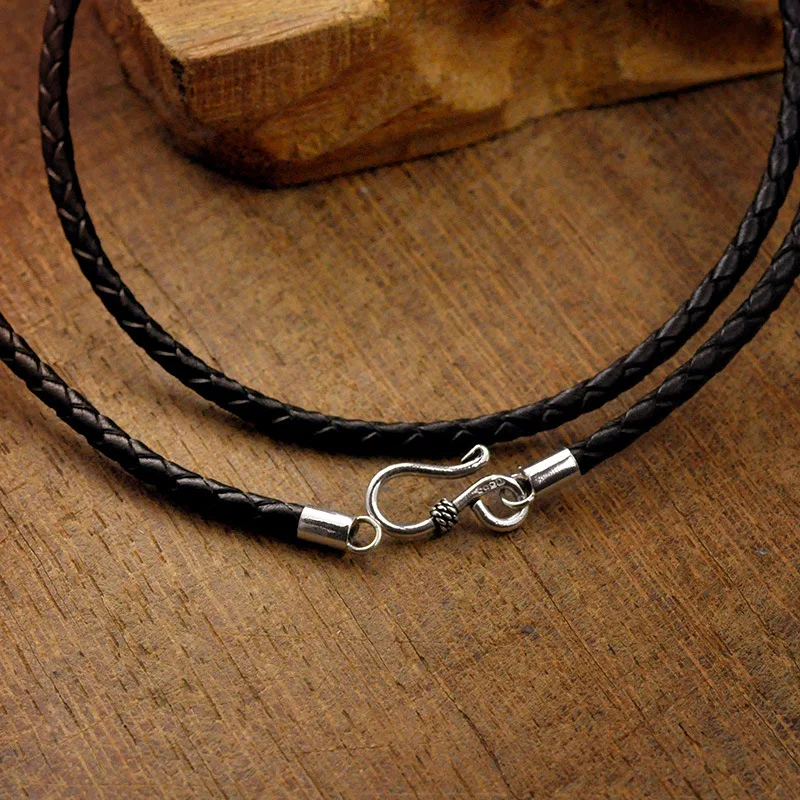 Ожерелье из серебра 925 пробы с цепочкой натуральной кожи|sterling silver necklace|925 sterling