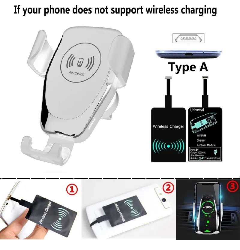 White For Android A Быстрое Qi автомобильное беспроводное зарядное устройство для iPhone XS Max XR X Samsung S10 S9 интеллектуальная беспроводная зарядка телефона Автомобильный держатель для Xiaomi - Цвет: White For Android A