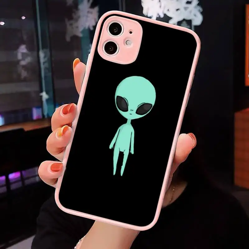 

Aesthetics Cute Cartoon Alien Phone Case Matte transparent For Pink iPhone 12 Mini 11 Pro XR XS Max 7 8 Plus X Back Cover