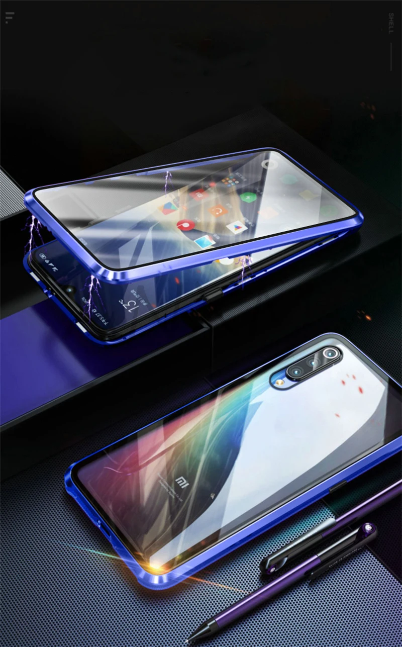Металлический магнитный чехол для Xiaomi Redmi Note 7 8 K20 Pro закаленное стекло магнитные чехлы Чехол для Xiaomi Mi 9 SE 9T Pro A3 lite чехол
