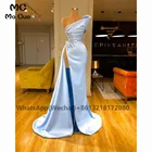 Элегантное Вечернее Платье 2021 на одно плечо для выпускного вечера, длинное плиссированное платье с рюшами и высоким разрезом, женское вечернее платье, изготовленное на заказ