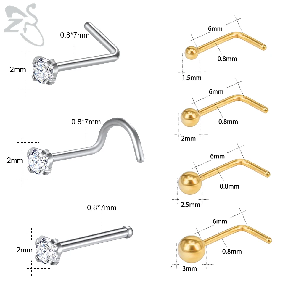 Фото ZS 4-6pcs/lot Stainless Steel Nose Piercing CZ Crystal Ball Studs Retainer Pin L Shape 2MM Acrylic Nostril Piercings 20g Украшения и ZS 4-6pcs/lot Stainless Steel Nose Piercing CZ Crystal Ball Studs Retainer Pin L Shape 2MM Acrylic Nostril Piercings 20g Украшения и