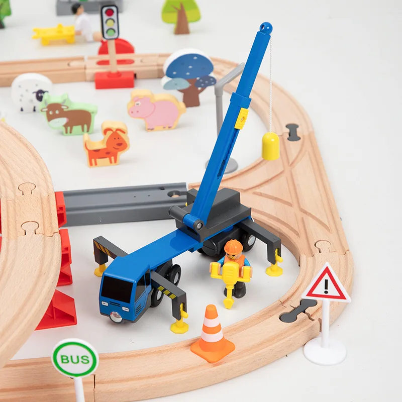 

Wooden Train Track Apron Police Station Scene Set Wooden Toy Railway Track Track Accessories Train Toy Educational Birthday Gift
