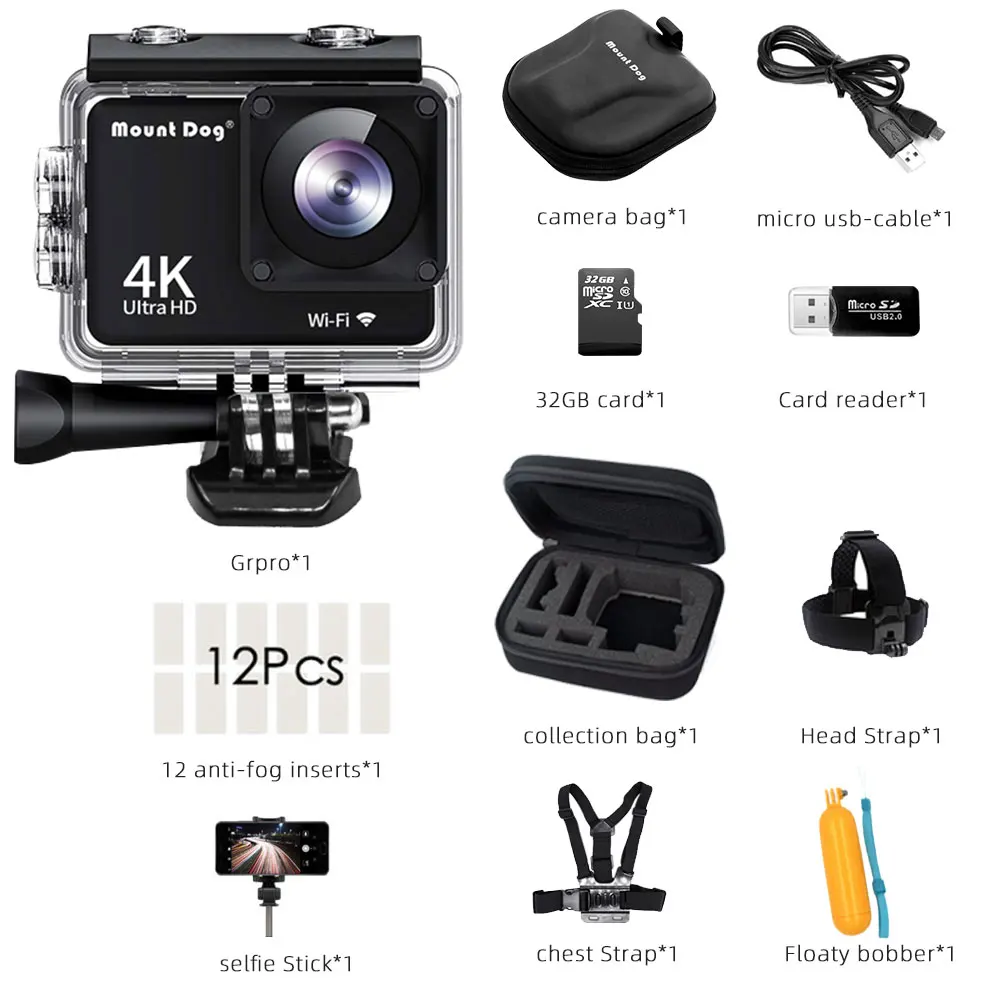 Option 2 Крепление Спортивная Экшн-камера HD 4K WiFi видео водонепроницаемый пульт дистанционного управления Спортивная видео камера 30fps аксессуары - Цвет: Option 2