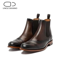 uncle saviano chelsea borgue men boots shoes genuine leather winter work boots add velvet fashion designer handmade shoes men