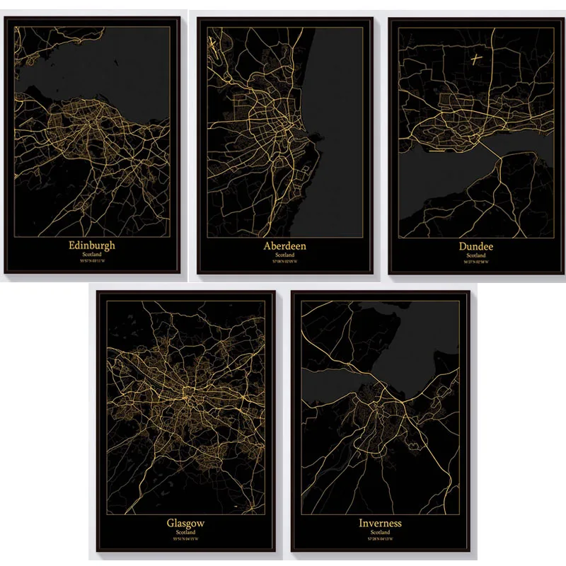 Aberdeen Dundee edinside Глазго инвересс DIY алмазная живопись 5D Черное золото Scotland Map