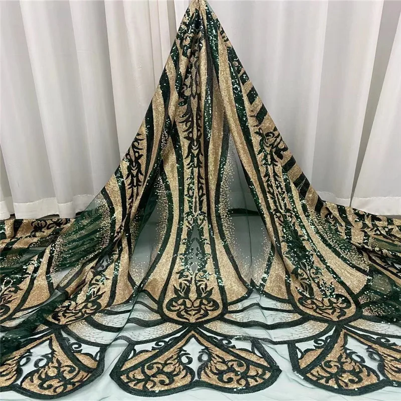 

Африканские кружевные ткани с блестками 2021, зеленые/Золотые высококачественные кружевные французские кружевные ткани, нигерийские тюлевы...