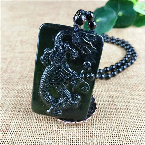 Сертифицированный китайский натуральный черный зеленый Нефритовый дракон кулон