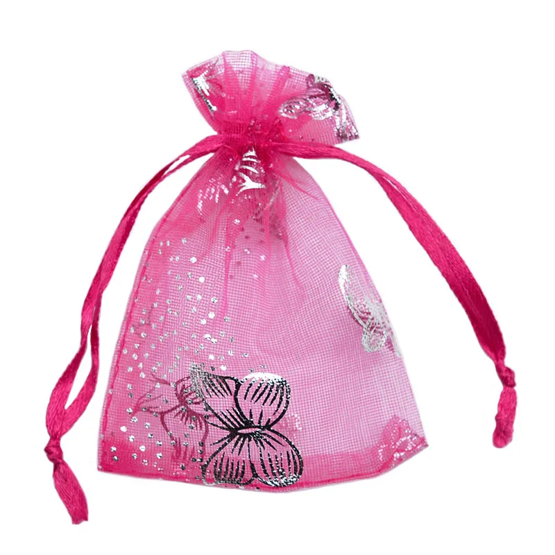 fushia butterfly 100 шт Серебряная бабочка свадебная сумочка из органзы вечерние мешки для конфет ювелирные изделия Упаковка шнурок сумки аксессуары сумка для хранения - Цвет: fushia butterfly