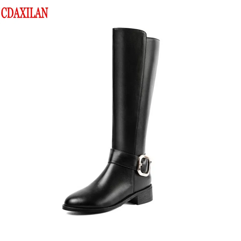 

CDAXIALN new to women's boots genuine cow leather knee-high boots riding ,equestrain boots side zipper round toe MID-Heels boot