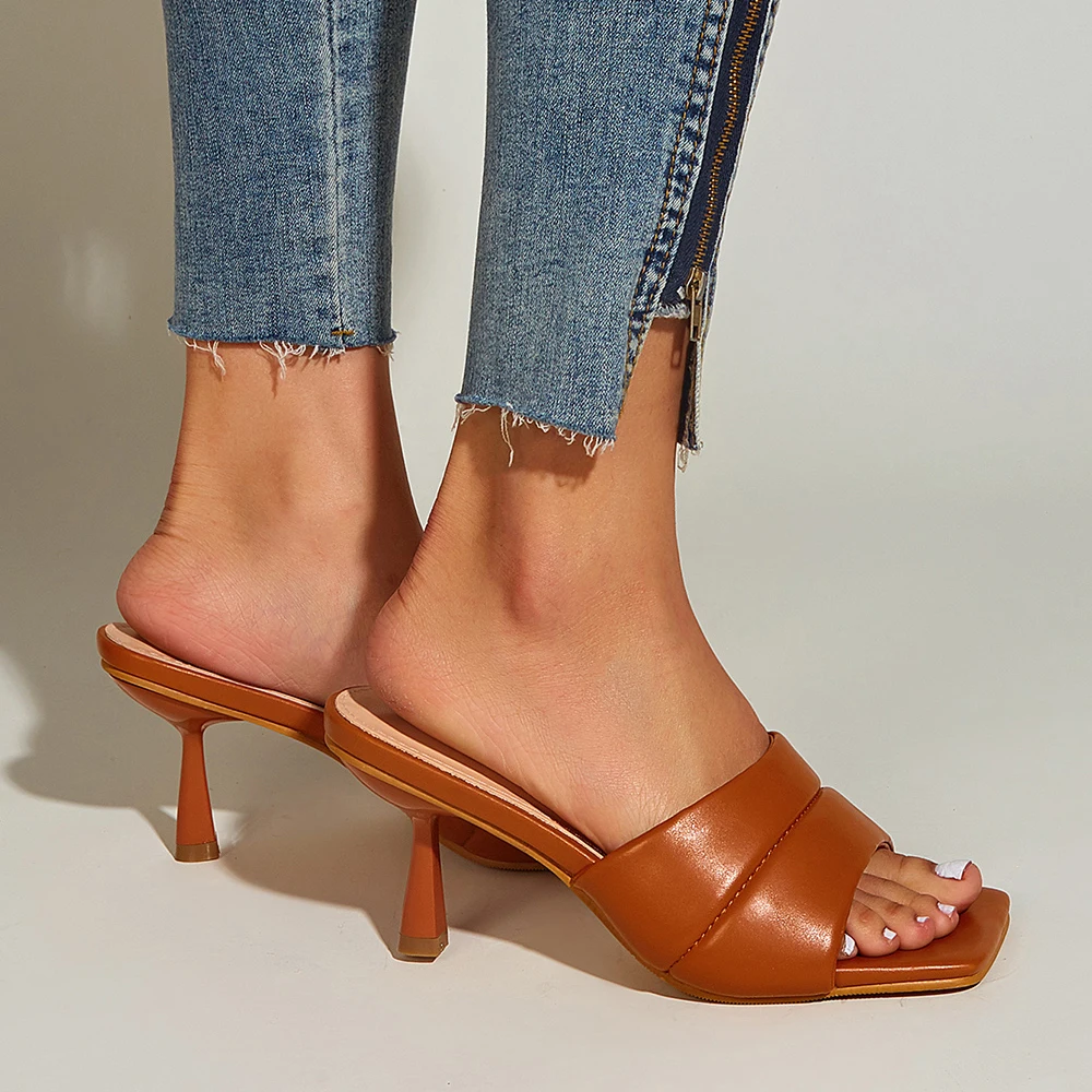 

WETKISS 2021 New Women Stiletto High Heels Slippers Slides Slip On Square Toe Mules Shoes Woman Summer Dress Shoes
