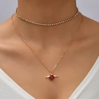 trend elegant jewelry luxury cubic zircon 3d wing pendant necklace golden color unquie women fashion necklace wholesale n0286