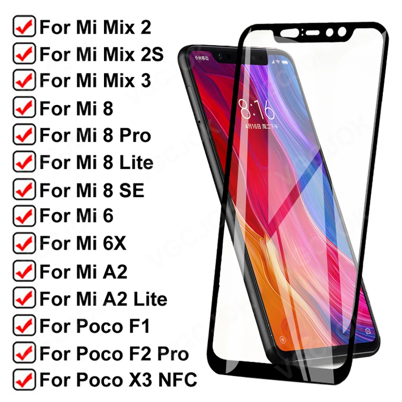 Защитное стекло 15D для Xiaomi Mi mix 2 2S 3 Poco F1 F2 Pro X3 NFC защита экрана на 6 6X 8 SE A2 Lite пленка