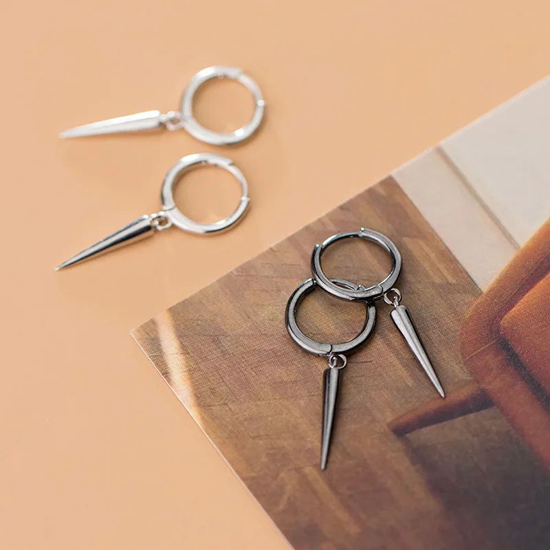 Серьги-кольца мужские из стерлингового серебра 925 пробы с геометрическим узором