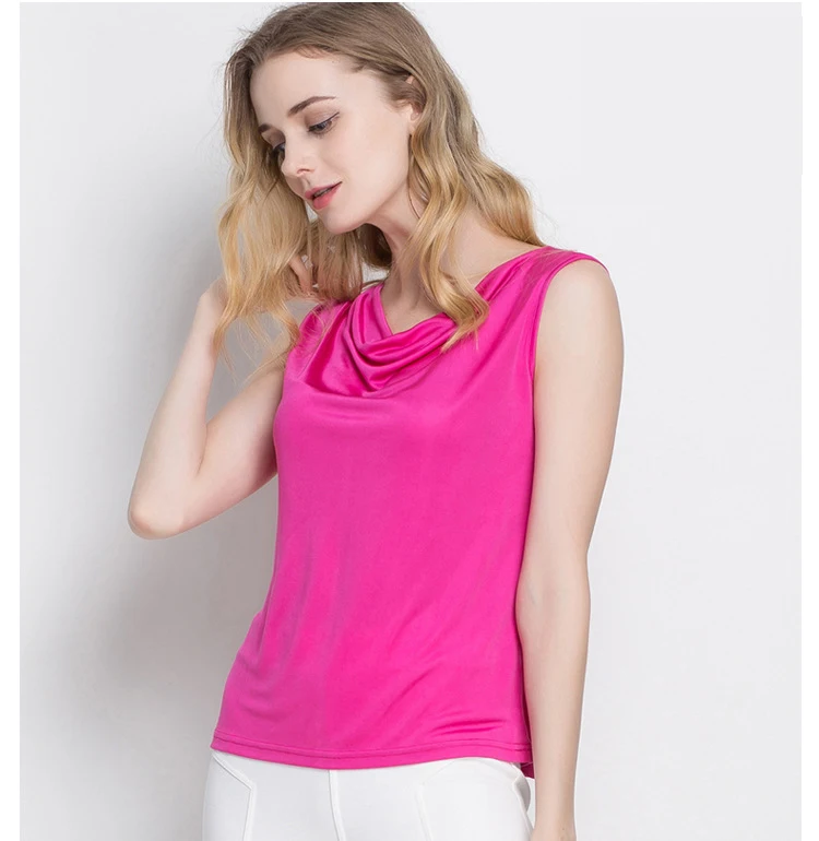 

100% Silk Women's Tank Asymmetrical Collar Sleeveless Knitted Fashion Casual T Shirt Blouse Camis