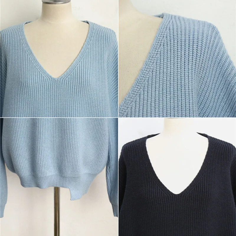 

New 2021 Autumn Winter Women's Sweaters V-Neck Minimalist Tops Fashionable Irregular Hem Knitting Casual Solid Female Top OK424
