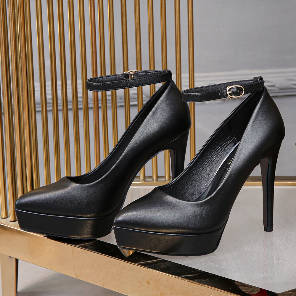 Женские босоножки с ремешком на щиколотке 10 см туфли-лодочки платформе острым