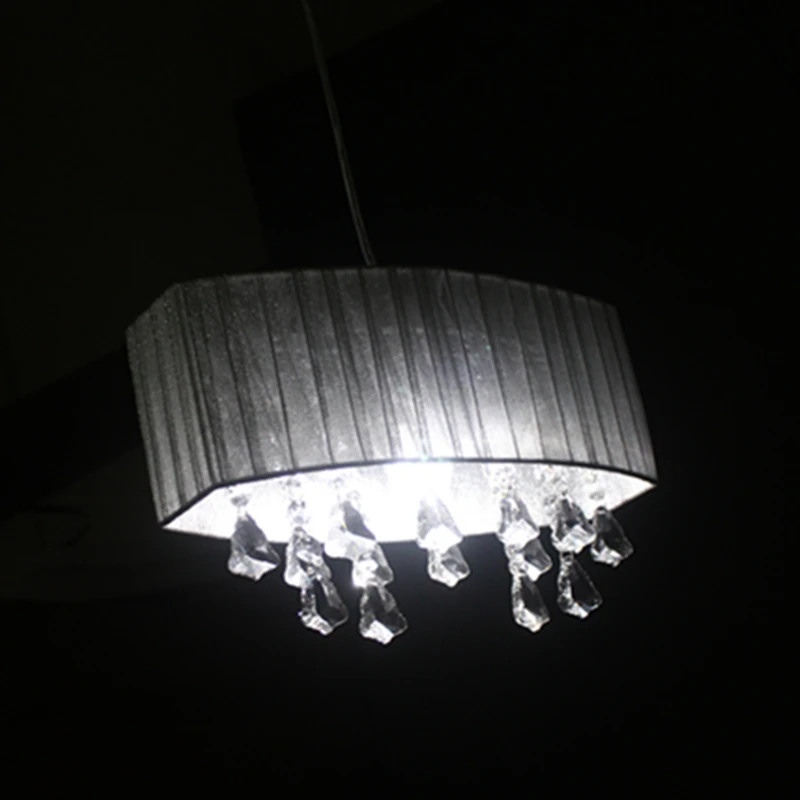 

Home Simple fashion living room study room led lustre light oval chandelier Brushed fabric lampshade k9 crystal luminaria
