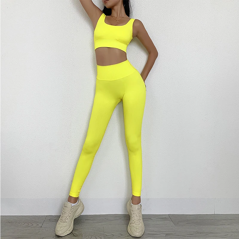 

2 Pieces Seamless Fitness Women Yoga Suit Gym Push Up Clothes Workout Sport Set Padded Sports Bra High Waist Legging Sportswear