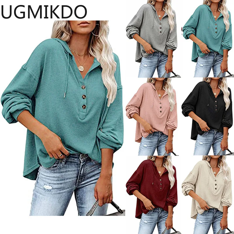 

Women's Tops Autumn Casual Long Sleeve Base Shirt Loose Solid Color Hoodie Sweater Pullover Top