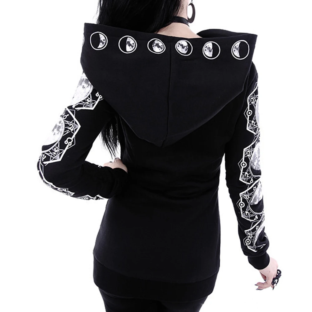 1 шт. модная Женская толстовка с капюшоном принтом Луны пальто на молнии длинным