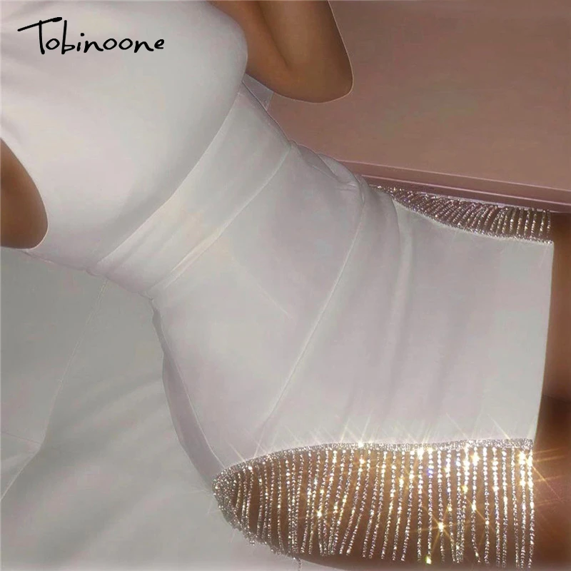 Женское платье с кисточками Tobinoone белое мини высоким разрезом вечерние платья