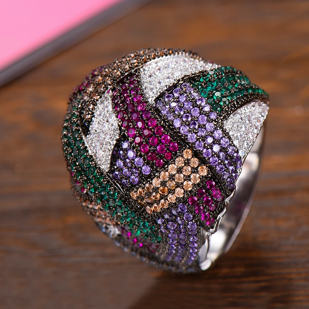 Multicolor GODKI Monaco дизайнерские Роскошные скрученные линии геометрические кубические циркония Обручальные Дубай Naija Свадебные кольца ювелирные изделия наркомания - Цвет основного камня: Multicolor