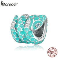 bamoer 925 sterling silver blue snake charms for sterling silver bracelet or bangle plated platinum beads for women fine jewelry