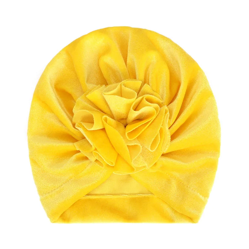 Yellow velvet Новинка; шапка для маленьких девочек; шапка-тюрбан из хлопка; реквизит для фотосессии; детская шапочка; аксессуары для малышей; шапка для девочек; шапки; 16 цветов - Цвет: Yellow velvet