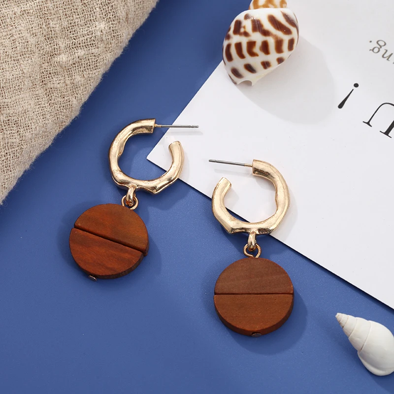 2019 корейские Оптовые массивные деревянные серьги геометрические круглые