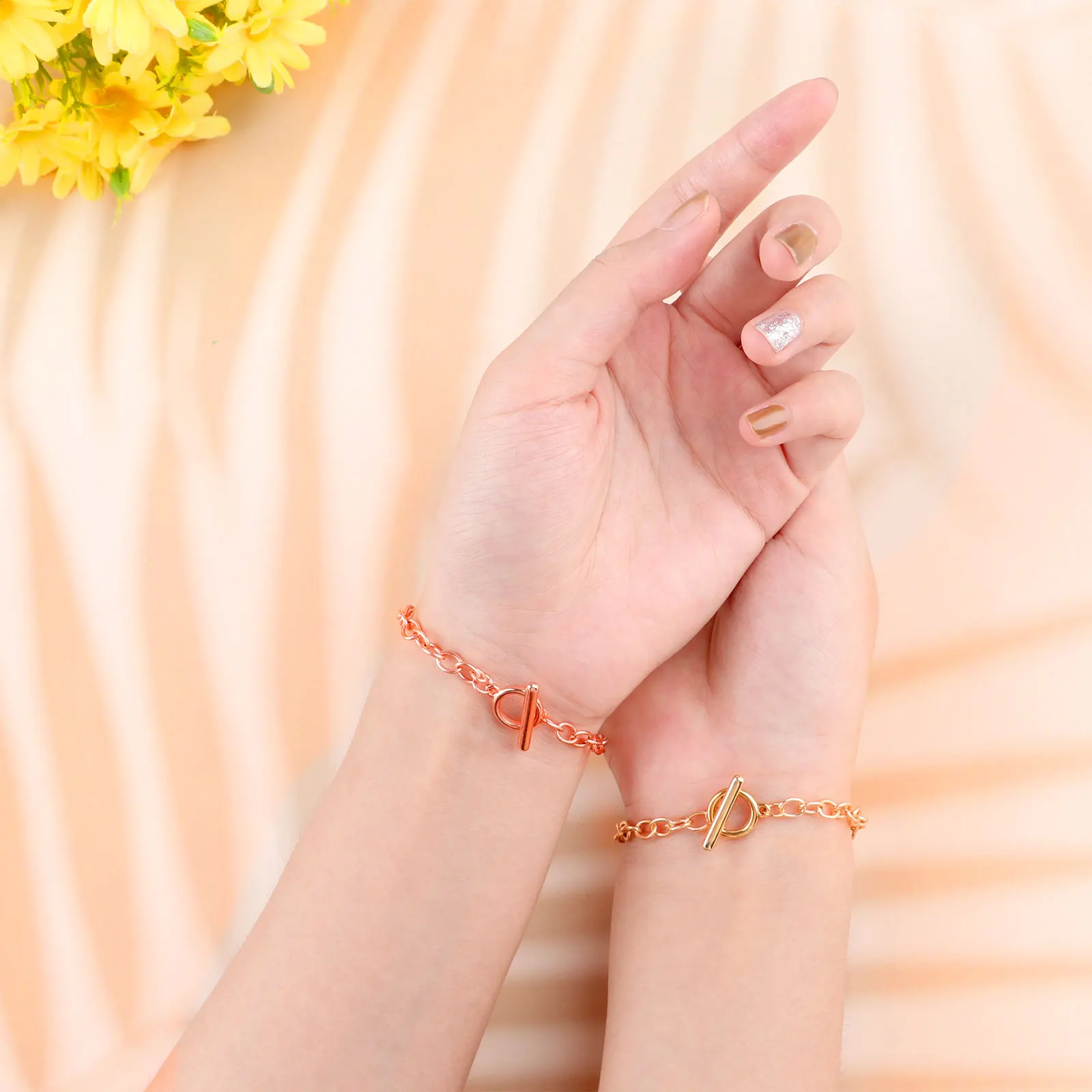 

60Pcs/Set Bracelet Chains with OT Toggle Clasp Metal Bracelet Chains Round