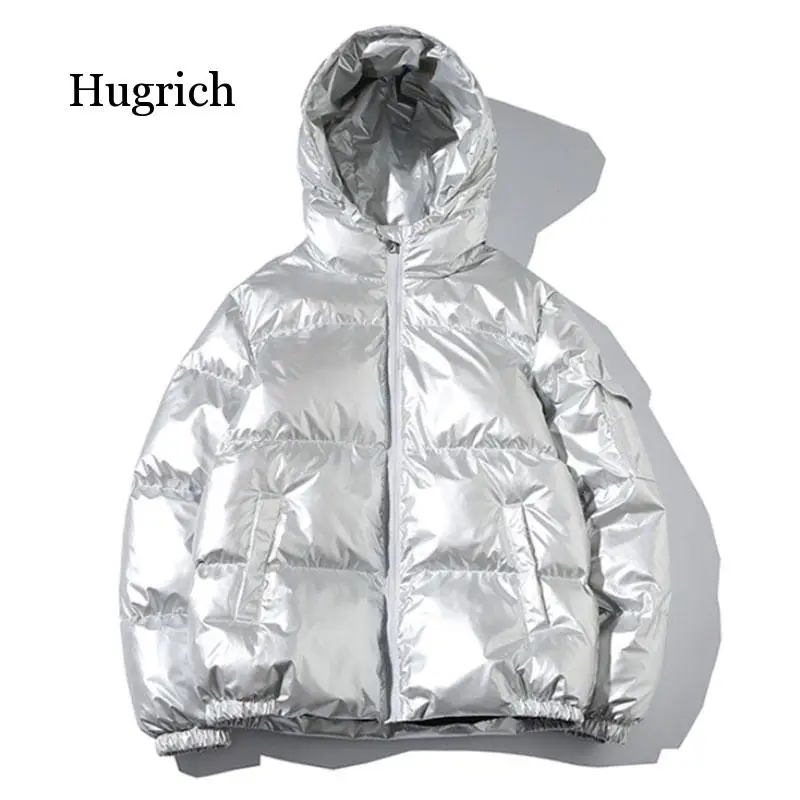 Зимняя мужская куртка толстая теплая парка серебристые яркие глянцевые куртки