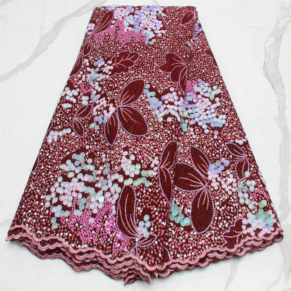 Блестки бархатная кружевная ткань изумрудно-фиолетовый нигерийский последний