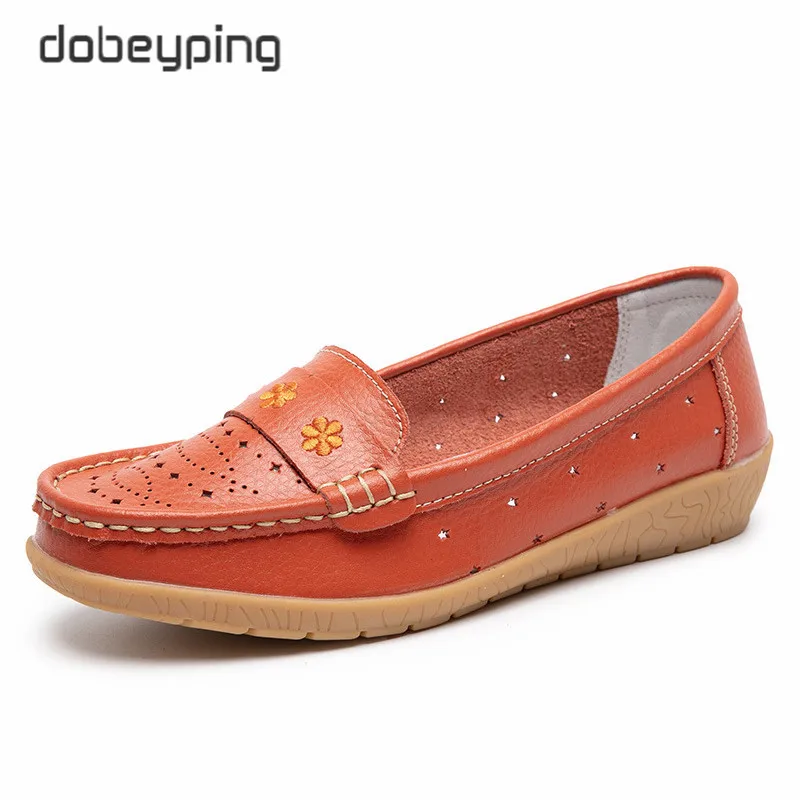 dobeyping Moccasins Women Flats Summer Genuine Leather Shoes Woman Slip On Cut Outs Flat Shoes Women's Soft Walking Shoe Female