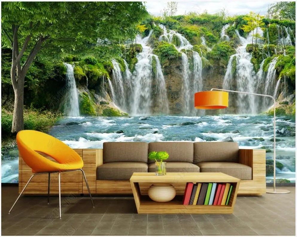 

Настенные 3d фотообои на заказ, обои для стен в рулонах с изображением водопада, текущей воды, спальни, Декор для дома
