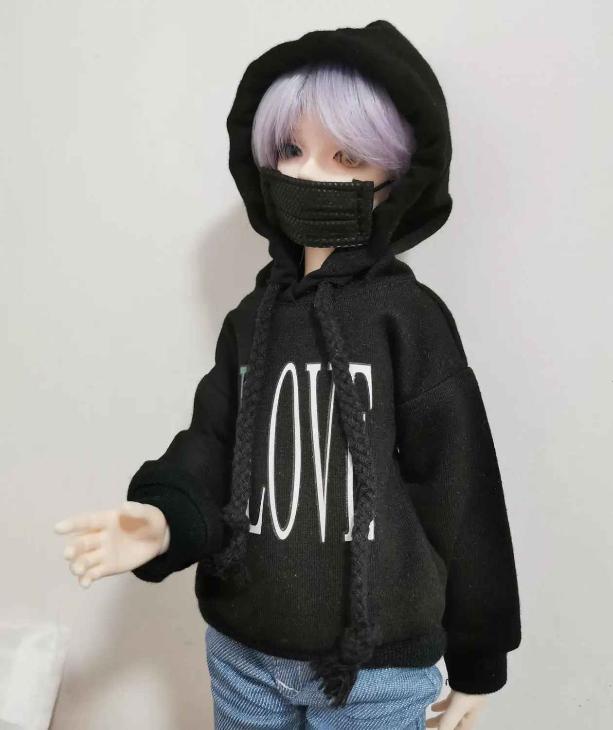 

M0337 children handmade toy 1/6 1/3 1/4 uncle Doll clothes BJD/SD doll props Accessories black Single-sided printed hoodie 1pcs
