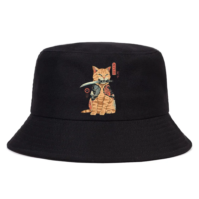 

2021 Japanese new men Catana male/female print cartoon cat fishing hat panama hat