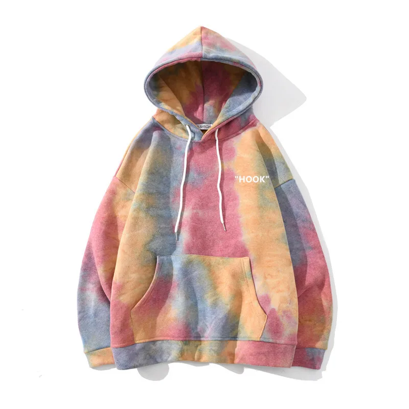 

Trendy Men's Hooded Sweatshirt Plus Velvet Sweater Hip-hop Loose Couple Tie-dye Camouflage Jacket Ins Men Women Harajuku Hoodie