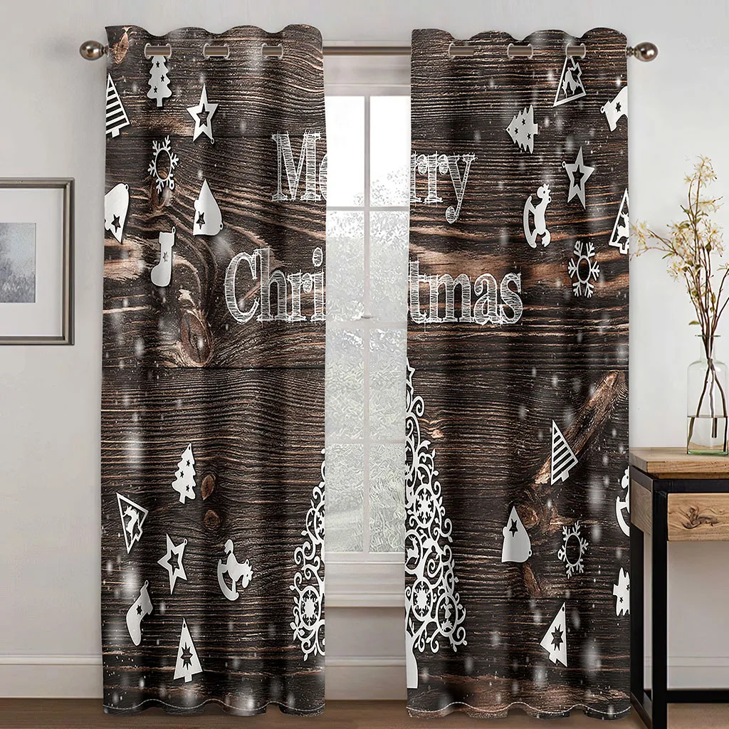 

Santa Claus Landscape Decoration 3D Printing Semi Shading Curtain Waterproof Fabric Washable Bedroom with Hook Accessories