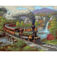train oil painting by number landscape city diy picture acrylic paint color handmade drawing by number for adult frame on canvas