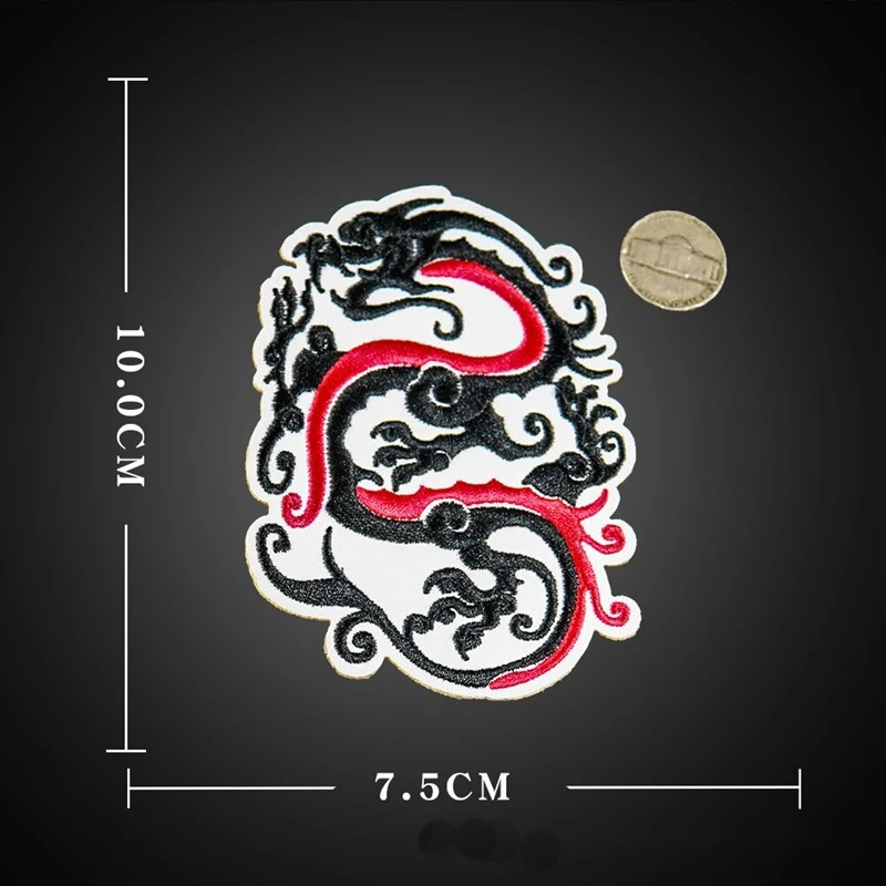 Высококачественные черные нашивки с китайским драконом вышитые мотивы нашивка