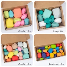 Wooden Colored Stone Creative Rainbow Building Blocks Nordic Style Blocks Wood Rainbow Stacker Kids Montessori Educational Toys