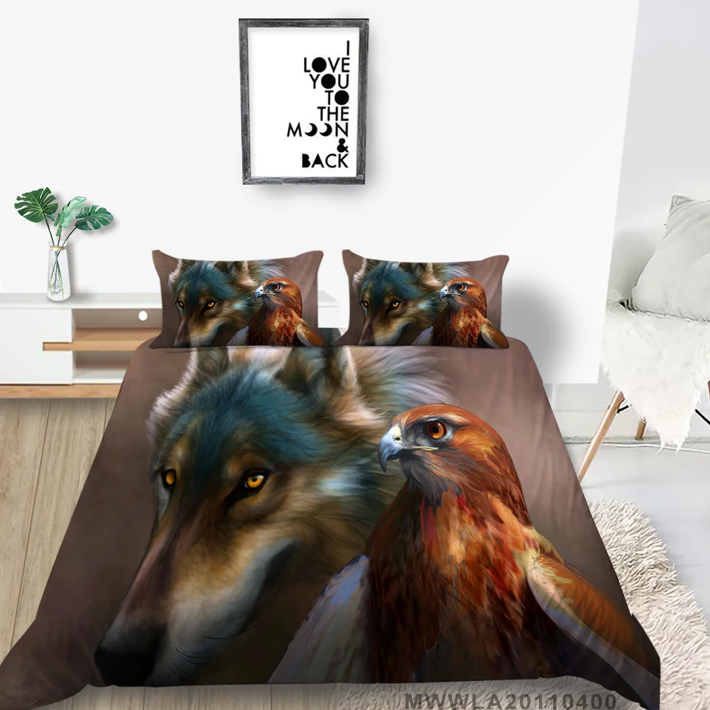 

Indian Style Bed Set Wolf And Eagle Artistic Vintage Duvet Cover Colorful Queen Single Twin Double Full King Bedding Set