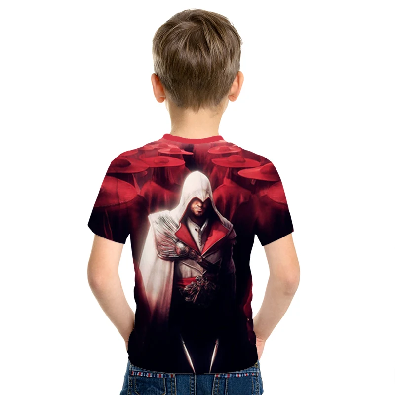 Летние детские футболки топы с 3d принтом assassins creed, повседневные Мальчики Девочки футболки, костюм Харадзюку хип-хоп Уличная одежда, футболки с аниме